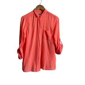 Holding Horses Size Medium Button Up Collared Shirt Bright Fluorescent Orange